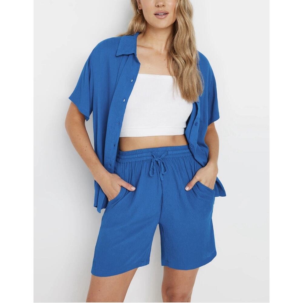 LTS Long Tall Sally Crinkle Shorts Women size 6 Blue Side Pockets NWT